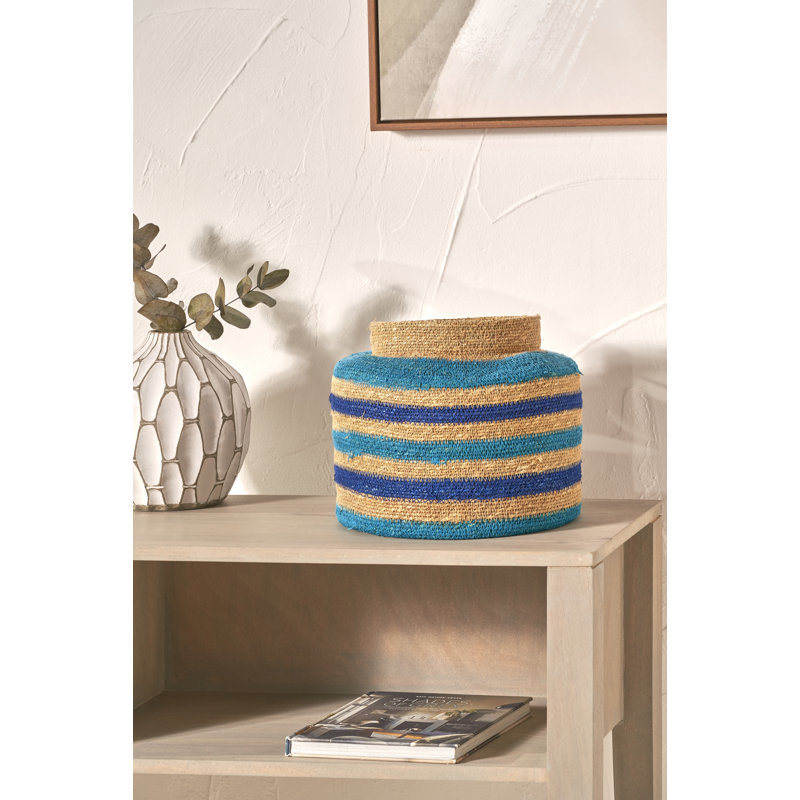 Seagrass Natural Stripe Round Basket, Blue/Brown