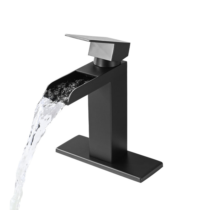 Outstanding Pop Up & Overflow Bathroom Faucet - Matte Black, Single Lever Lavatory Sink Tap Fabulous Black Handle, Waterfall With Deck Drain