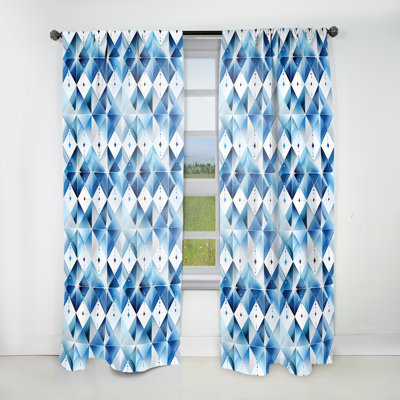 Blue And White Tiles Diamonds I - Modern Velvet Curtain - Room Darkening - 1 Panel