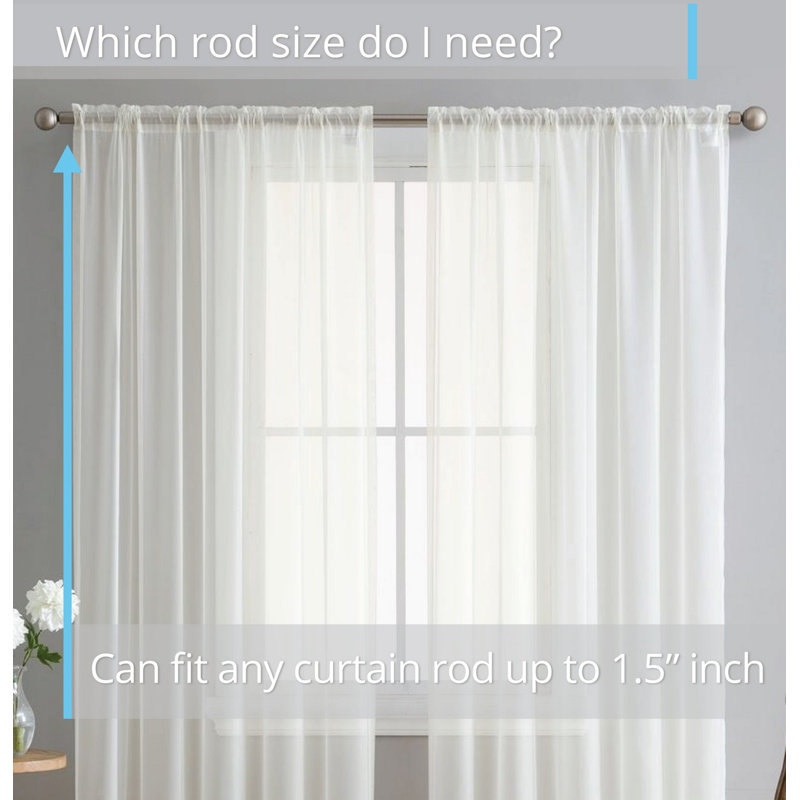 Daxin Sheer Voile Rod Pocket Curtain Panels, Ivory, 54" W x 90" L