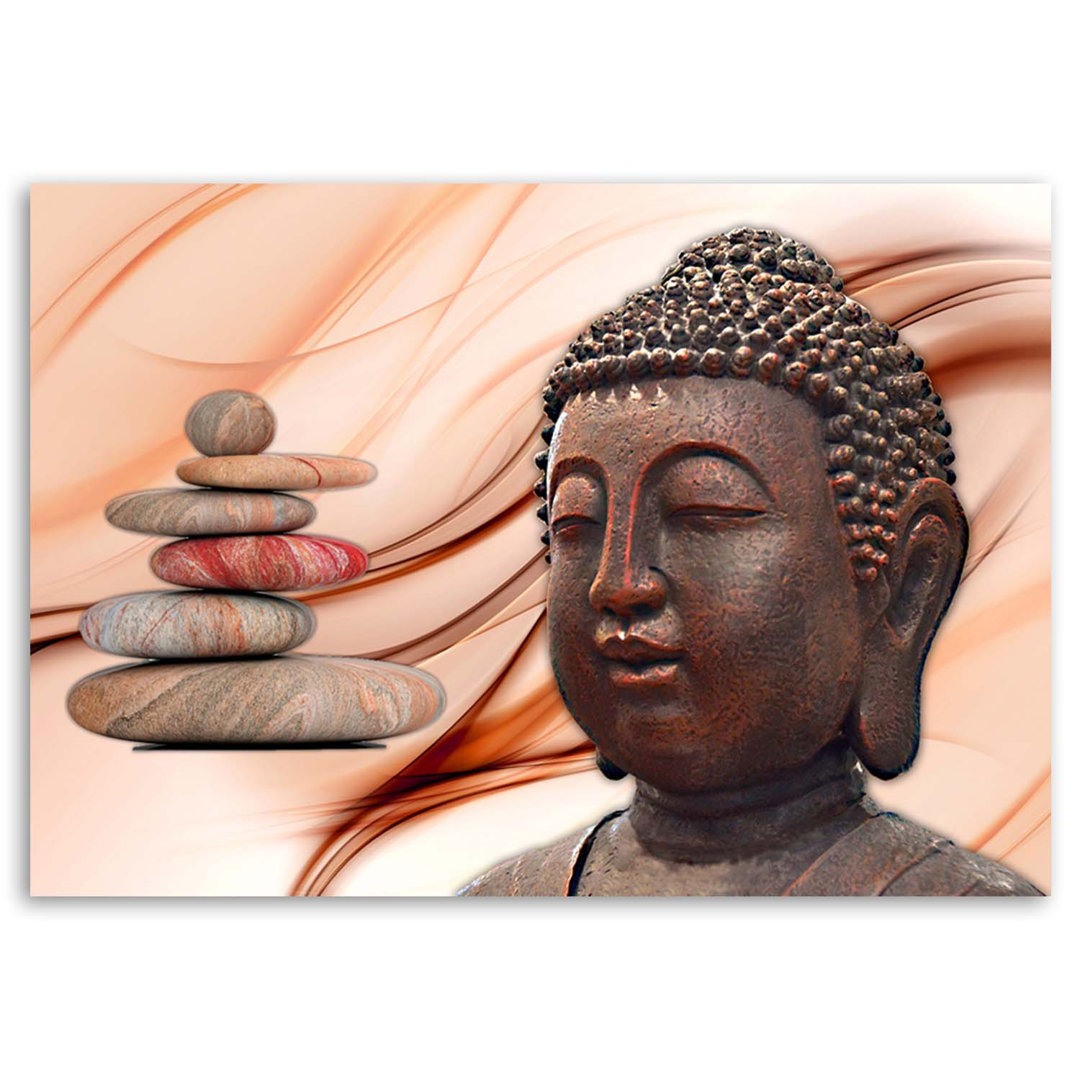 Leinwandbild Buddhakopf und Steine