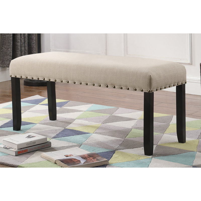 Banc de salle à manger en tissu avec garniture cloutée, brun clair, Tanné