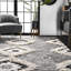 Tapis gris en laine noué à la main à motif de treillis marocain à frange Adi-1234478517