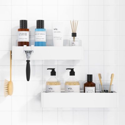 Large Shower Caddy Organizer - 2 Pack Rustproof Stainless Steel Adhesive Shelves, No-Drill Bathroom Storage With Strong Hold And Quick Drainage