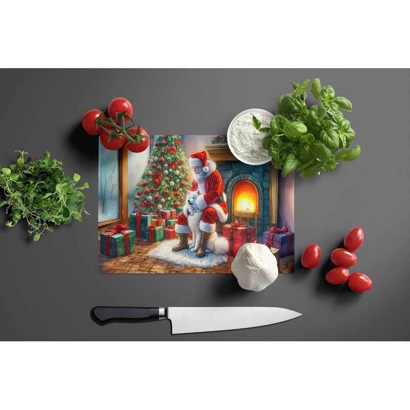 Planche à découper en verre Samoyède et Père Noël