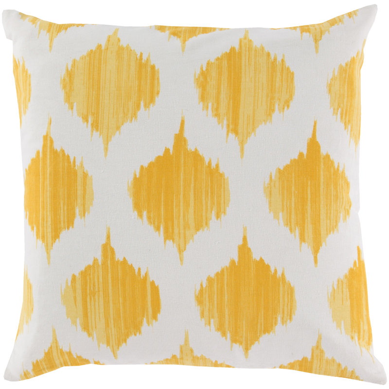 Oreiller carré estampé, 18 po x 18 po, Jaune / neutre, Pas de remplissage