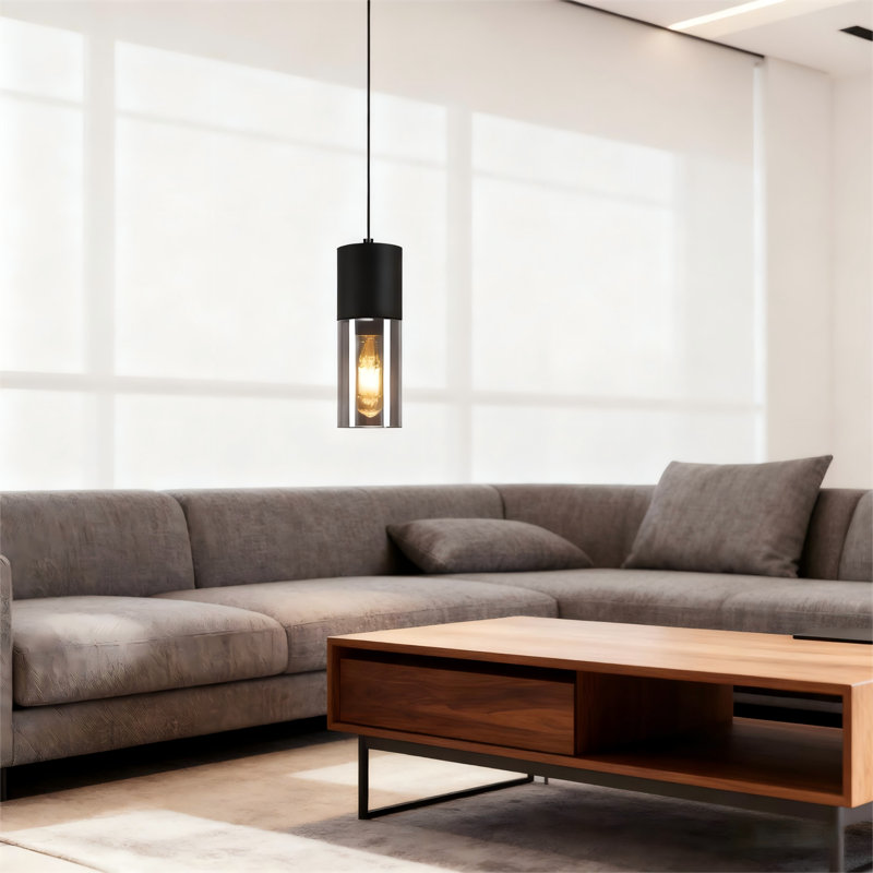 Chrisshawn Black Cylinder Pendant, 1 Flame Round