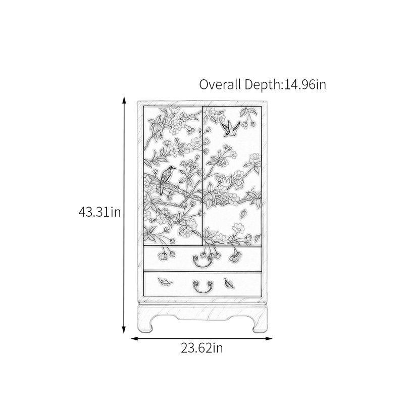 Armoire de rangement en bois massif avec art peint à la main