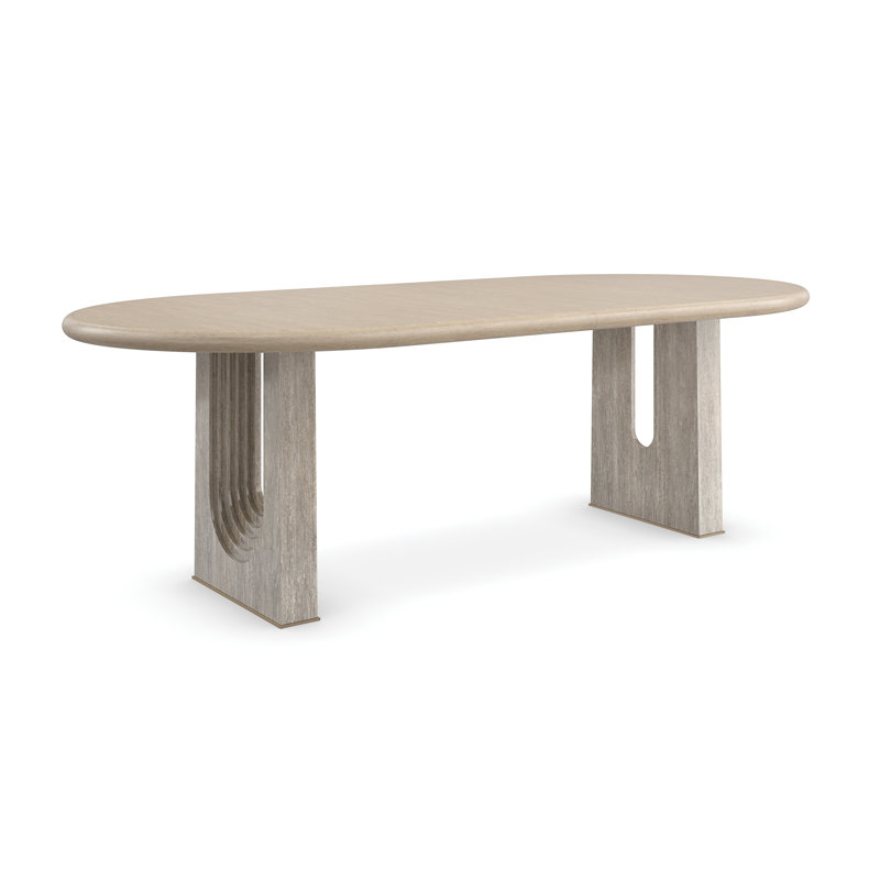 Sun Drenched Oak Extendable Oval Dining Table with Silver Travertine Legs