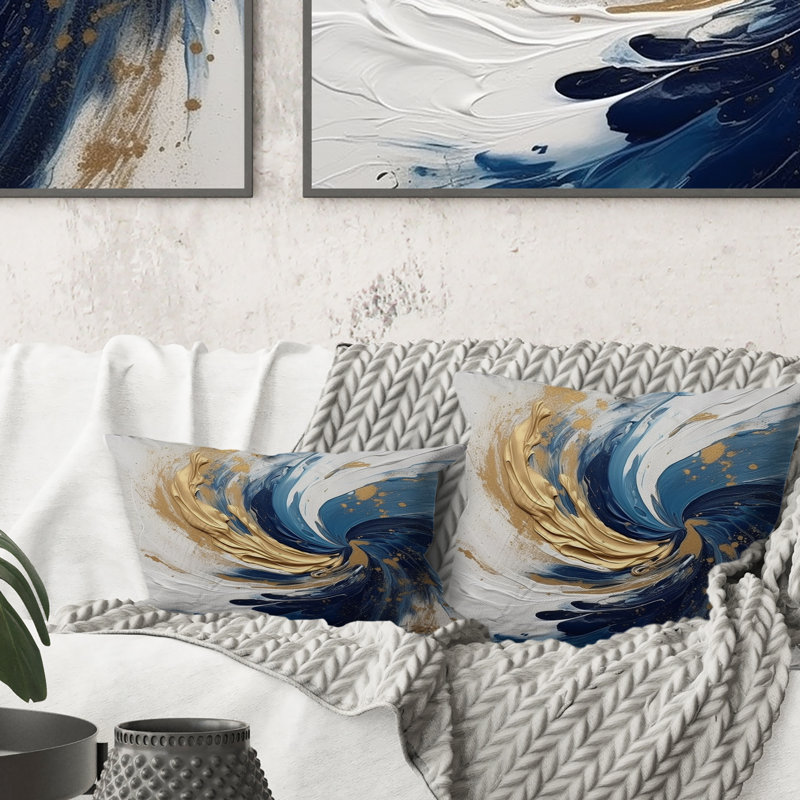 Coussin décoratif bleu foncé et doré Spiral IV - Abstract Spirals