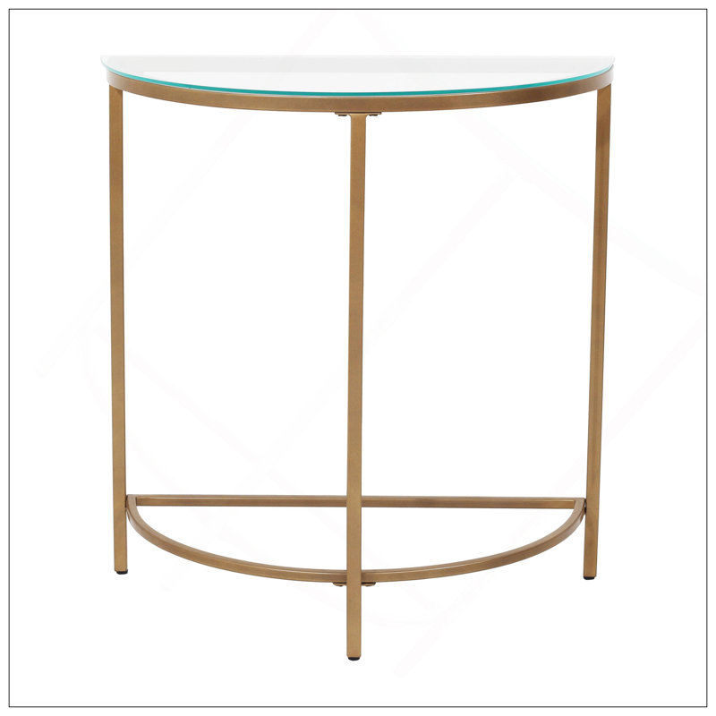 Console en forme de D avec plateau en verre et base dorée