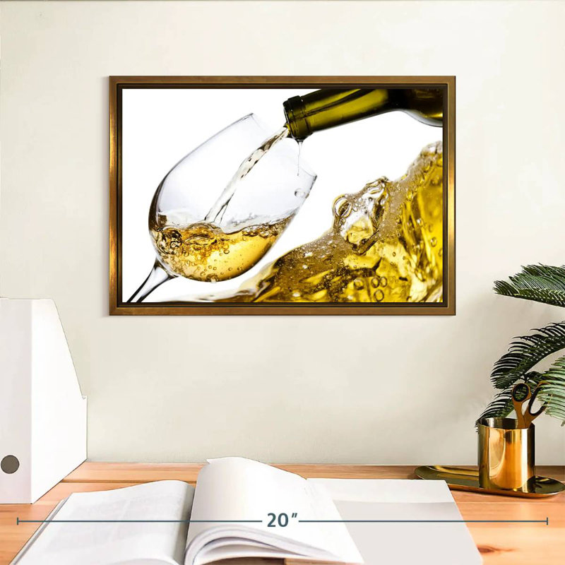 Éclaboussure de vin blanc, Cadre flottant doré, 13 po x 9 po