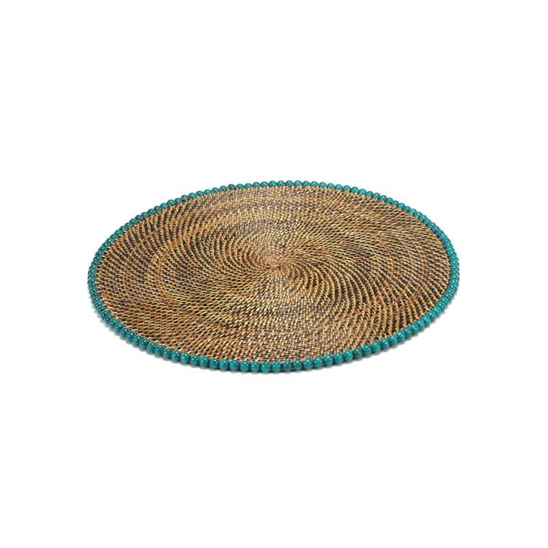 Natural Vine Round Beaded Placemats, Brown/Sea Green
