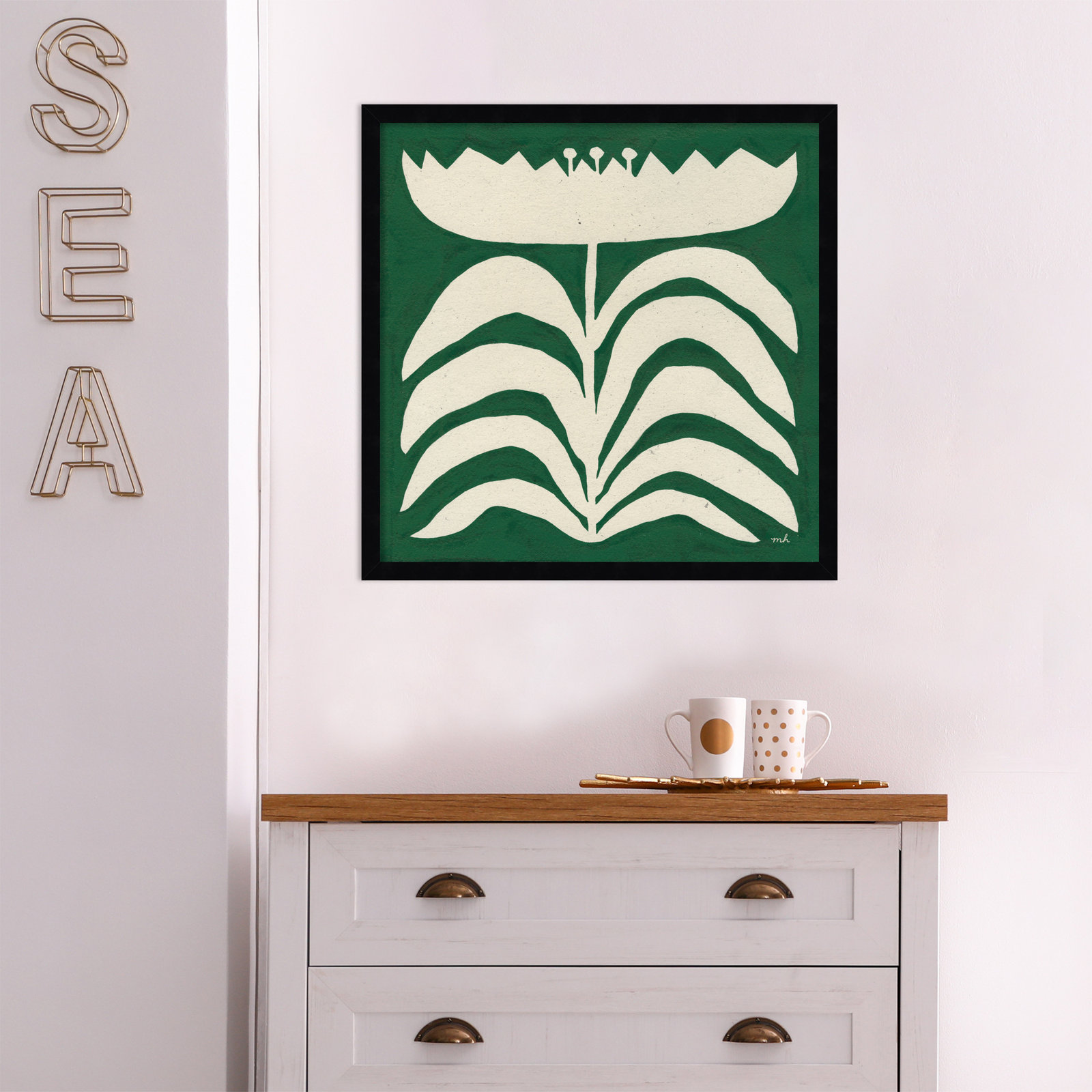Delighted Floral II Emerald Print, 21" W x 21" H, Black