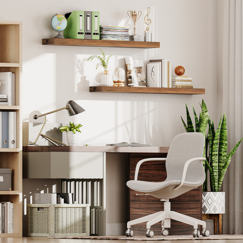 Kayleah 2 Piece Floating Shelf, 1.5" H x 39.4" W x 7.9" D, Rustic Brown
