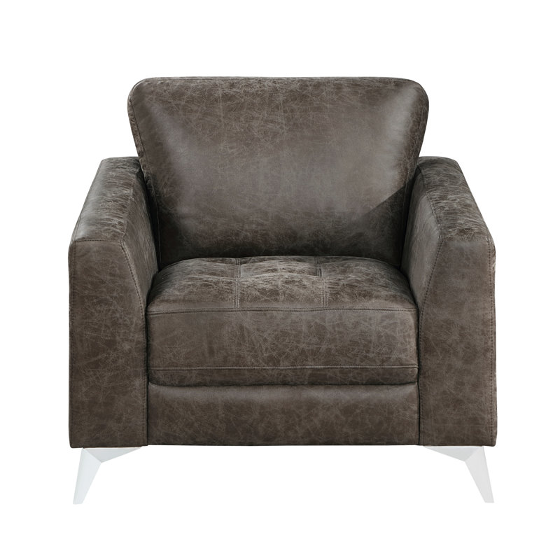 Chaise de salon en microfibre gris brunâtre et pieds en bois massif de style moderne en métal argenté