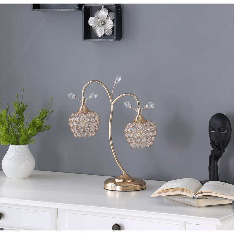 Lampe de table 17,25 "en or rose à 2 fleurs Bell Glam
