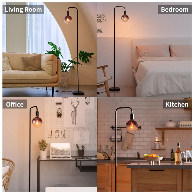 Tishawn 64'' LED Arched Floor Lamp, Black, Dark Gray
