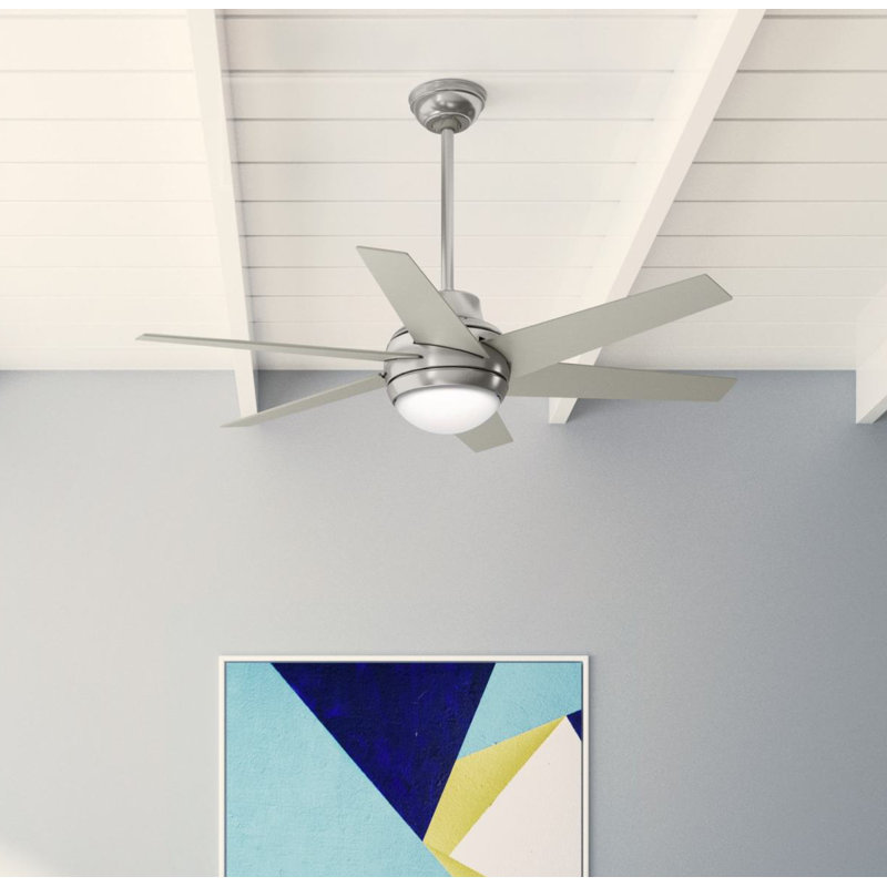 52" Sotto 6 - Blade Standard Ceiling Fan with Remote Control and Light Kit Included, Brushed Nickel