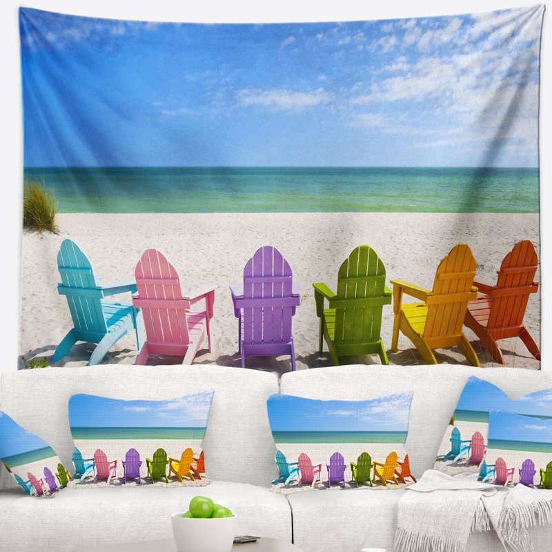 Tapisserie de chaises de plage adirondack de mer, H 50 po x l 60 po