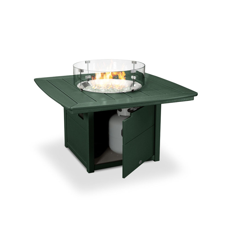 Nautical Square Polyresin Smokeless Fire Pit Table with Hidden Fuel Tank, Green