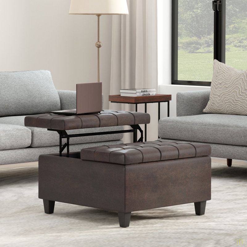 Table basse avec repose-pieds Harrison, H 16,53 po x L 40,03 po x l 39,96 po, Marron foncé