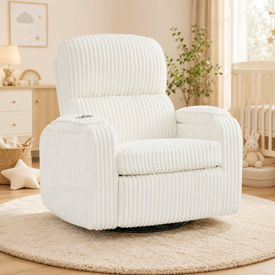 38"Oversized Power Swivel Rocker Glider Recliner with Adjustable Headrest for Nursery Room, Armrest Storage and Cup Holder, Lumbar Support