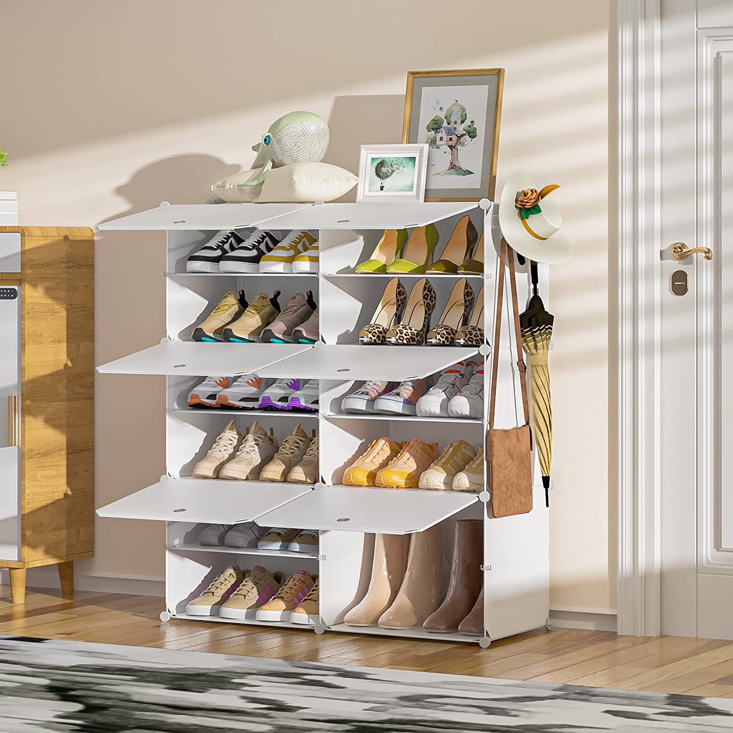 FUFU&GAGA 70.9-in H 8 Tier 18 Pair White Wood Shoe Cabinet in the Shoe  Storage department at