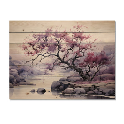 Amonnie, mauve, arbre, crépuscule, symphonie paysage II - impression sur bois