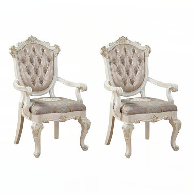 Chaise avec accoudoirs touffetée or rose et blanc perle (ensemble de 2)