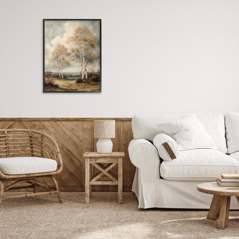 Bouleau d'automne imminent, estampe numérique, design par LSR Design Studio, H 20 po x l 16 po, Giclée encadrée noir minuit