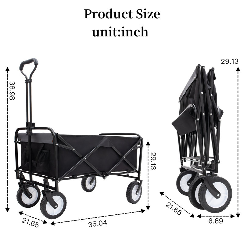 Foldable Outdoor 4 Wheel Trolley All Terrain Wheels, Black