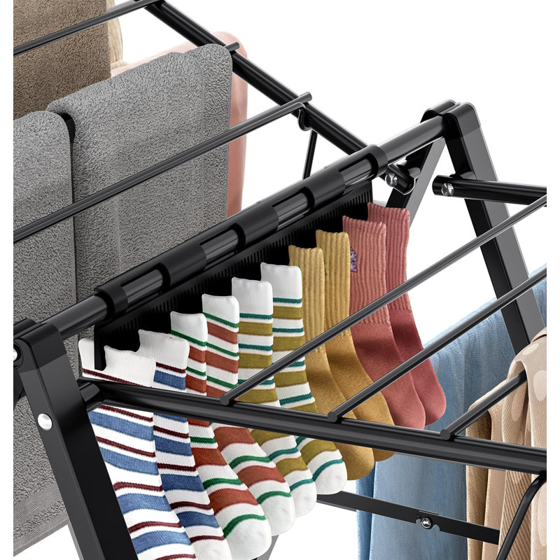 Gullwing Foldable Laundry Drying Rack with 22 Rods – Adjustable Clothes Dryer with Sock Clips, Shoe & Sweater Drying Shelf for Indoor Outdoor