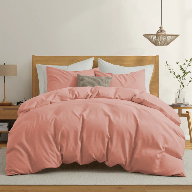 Premium 4-Piece Microfiber Duvet Cover Complete Set, Peach, Double Duvet Cover Set + 3 Additional Pieces