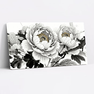 Peony Floral Canvas Wrapped Wall Art Oil Painting Print Set Of 1