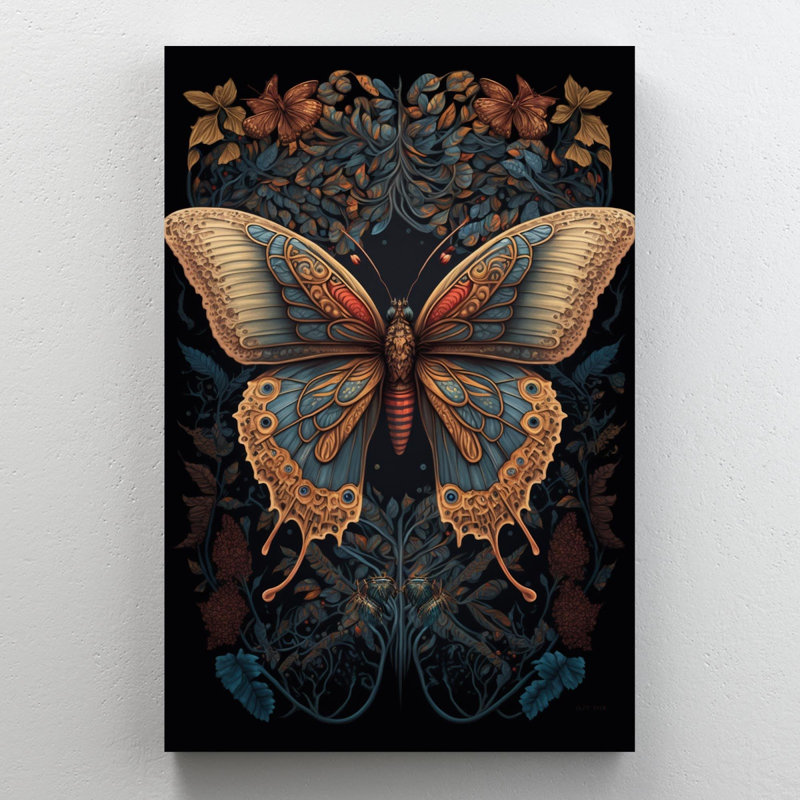 Hibiscus et papillon - impression sur toile tendue, H 36 po x L 24 po x l 1,25 po