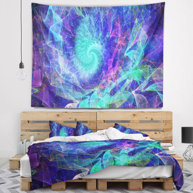 Tapisserie kaléidoscope en spirale abstract blue, H 78 po x l 92 po