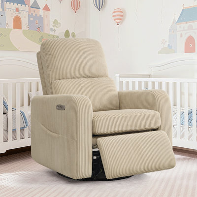Reiby 36" Modern Upholstered Teddy Boucle Power Swivel Rocker Nursery Glider Recliner with Removable Seat and USB& Type-C Port