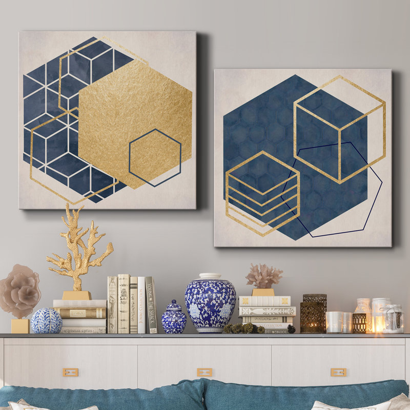 Geo I - impression de 2 pièces, H 10 po x l 20 po x P 1 po, Toile tendue