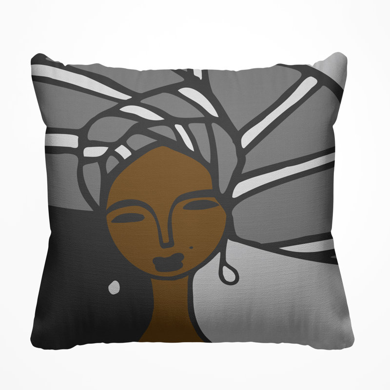 Coussin Abike Tribal Abstract, L 15 po x H 15 po, Gris