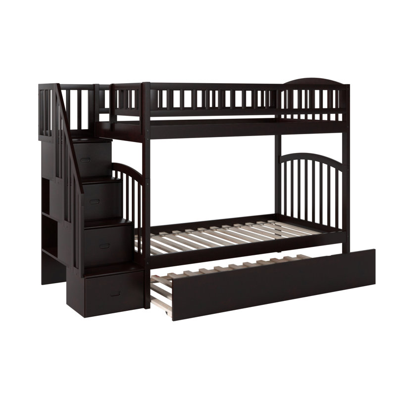 Lit superposé avec lit gigogne en bois massif Jaxson Kids, Espresso, Simple sur simple