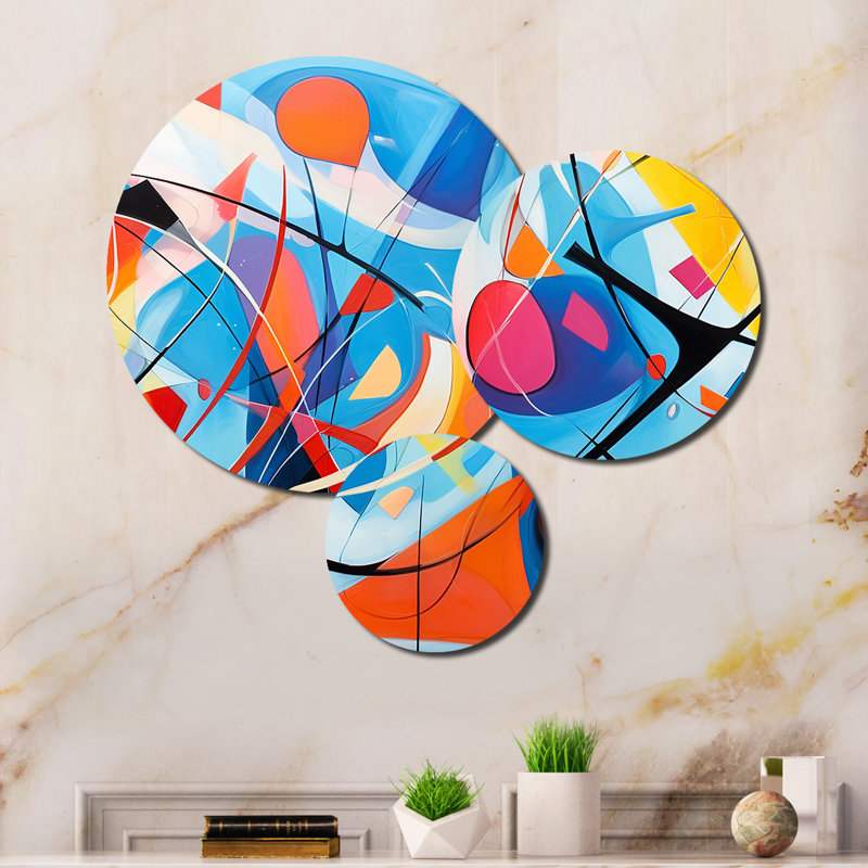 «Colorful 0 Mid Century Abstract Essence II», ensemble d'art mural en métal Mid-Century