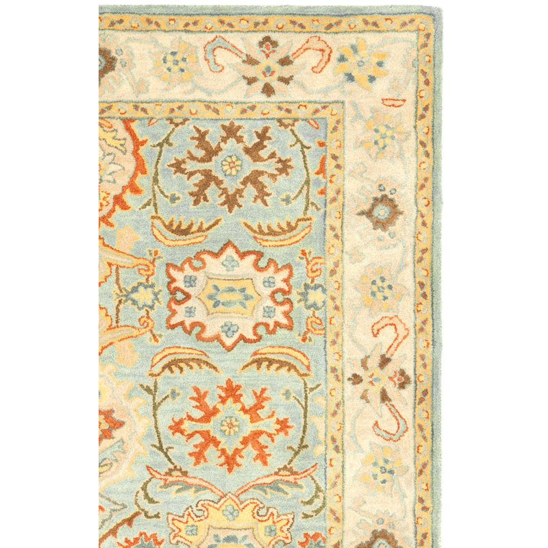 Tapis oriental bleu clair en laine touffeté à la main Chaim, Rectangle de 2 pi x 3 pi
