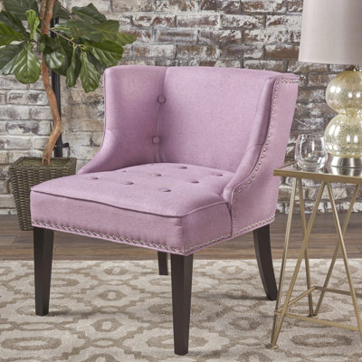 Lavender Purple Accent Chair With Fabric Upholstery, Button Tufting, And Distinctive Nailhead Trim, 27.99"w X 30.81"h 28.51"d Contemporary In Lavender, Waffle Stitch Tufting Chic Border,