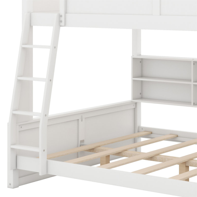 Lit superposé avec armoires de rangement et ports USB, Blanc antique