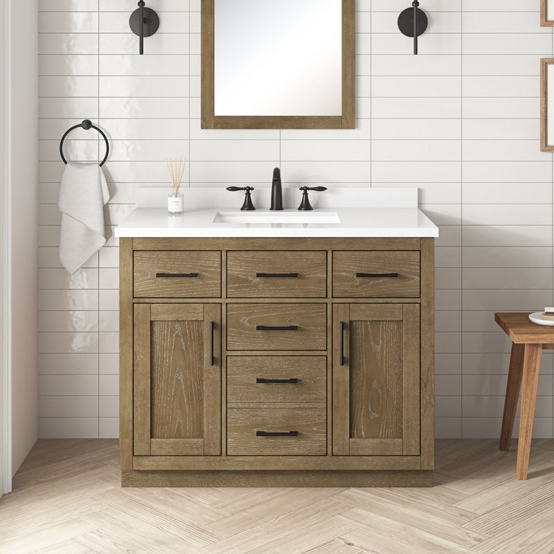 OVE Decors Bailey 42" Single Bathroom Vanity with Premium Countertop, Driftwood oak, Black
