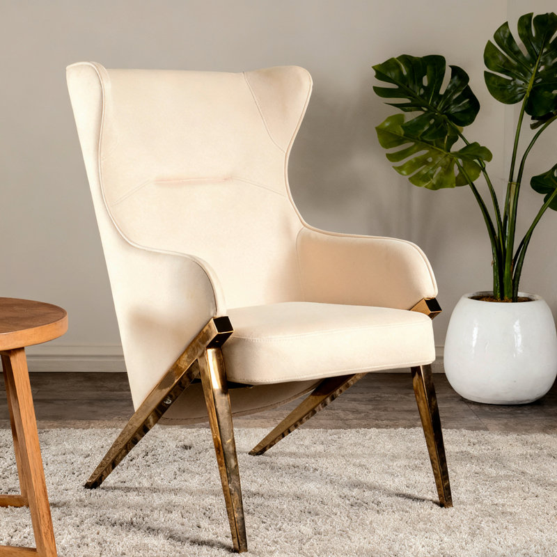 Fauteuil d'appoint à oreilles moderne et rembourré crème, Crème, crème