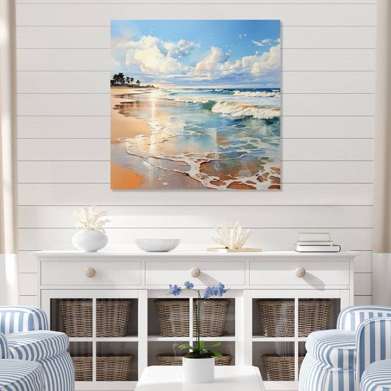 «Beach Photo Seaside Reflections V» - art mural nautique et plage en métal, H 16 po x l 16 po x P 1 po