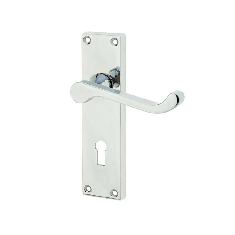 Victorian Scroll Door Handle, Polished Chrome