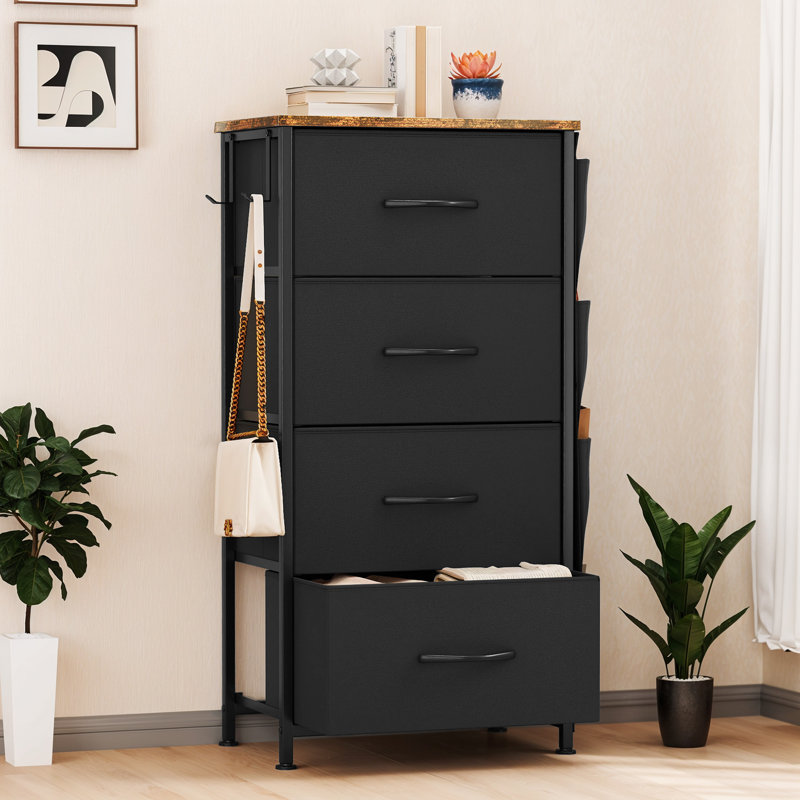Fabric 4 Drawer 45Cm W Chest Of Drawers with Side Pockets, Black